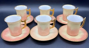 Set 6 tazzine e piattini da caffè antichi 1890 Tressemann & Vogt T&V Rose Blush Limoges - Foto 1 di 11