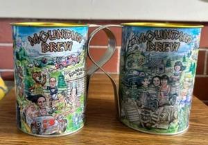 MOUNTAIN BREW Tin Litho Cup Berk Funny Hillbilly Graphics Country Humor - 2 Cups - Picture 1 of 3