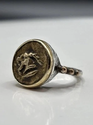Handmade 925 Sterling Silver Coin Ring - Dragon Coin 2-tone Size 7.5 - Image 1 of 4