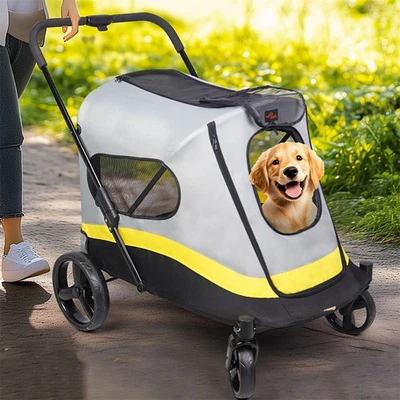 Large One-Click Folding Pet Stroller Dog Pram Pet Pushchair Trolley w Rain Cover - Image 1 of 4