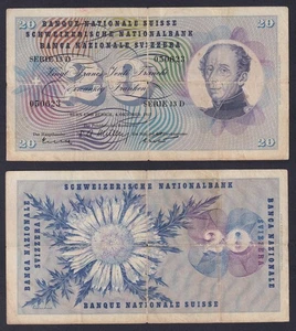 Banknotes Switzerland 20 Francs 1957 P 46e MB/ F - Picture 1 of 1