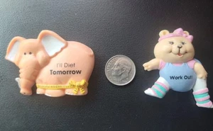2 Vintage Russ Elephant /Bear Refrigerator Magnets I'll Diet Tomorrow-Work Out - Picture 1 of 3