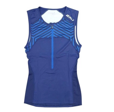 2XU Tri Singlet Mens XS Blue Compression Pockets Quick Dry Sensor Mesh Triathlon - Image 1 of 4