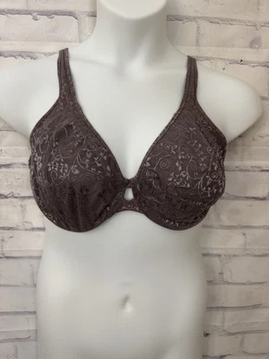Lilyette By Bali 40D Bra Plunge Into Comfort Minimizer  Brown Floral Underwire - Image 1 of 4