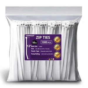 1000pcs 12Inch Nylon Zip Ties, 50 Pounds Tensile Strength,White Cable Tie,Ind... - Picture 1 of 6