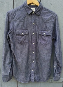 FOSSIL Western Shirt Men’s (S) Vintage Fit Blue Snap Pockets L/S 100% Cotton 40” - Picture 1 of 13