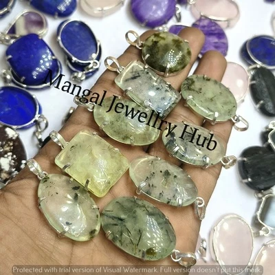 Lote de 25 piezas de colgantes enchapados en plata de ley 925 con piedras preciosas de prehnita Foto 1 de 4