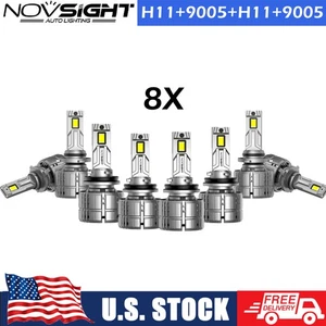 8X 9005+H11 LED Headlight 6500K High Low Beam Bulbs Kit Super White Bright Lamp - Picture 1 of 16