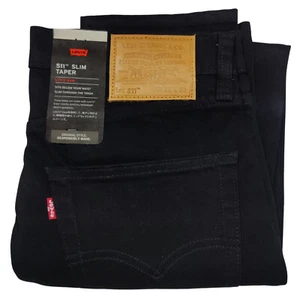 Jet Black Levis 511 Slim Fit Jeans Mens Mid Rise 28 30 32 34 36 - Picture 1 of 4