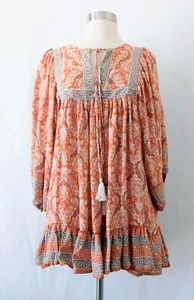 RACHEL ZOE Tunic Peasant Top Orange Blue Rayon Boho Floral Paisley SMALL - Picture 1 of 6
