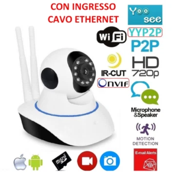 TELECAMERA 1080P HD WIRELESS INTERNA SD IP CAMERA MOTORIZZATA IR INFRAROSSI WIFI - Immagine 1 di 4