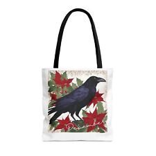 December Tote Bag - Birth Month bird, flower, Raven, Poinsettia