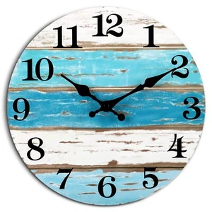 Wall Clock, Beach Themed Blue Wall Clocks Battery Operated Silent 8 Inch - Picture 1 of 6