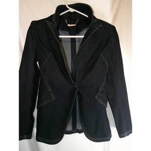 White House Black Market Denim Blazer Jacket Fitted Career Dark Wash Size 4 - Picture 1 of 4