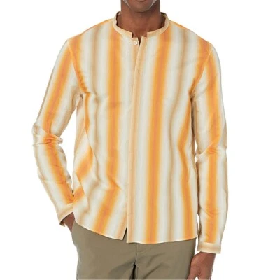 Camisa John Varvatos Collection Para Hombre Ombre Rayas Botón Frontal Mezcla Seda Calabaza Foto 1 de 2