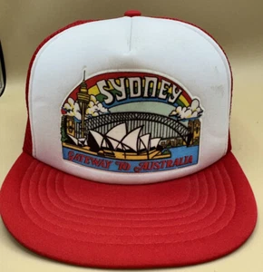 VTG 90s Sydney Australia Trucker Snapback Hat Cap Red White EUC - Picture 1 of 6