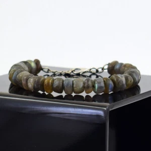 135 Cts Natural 7" Long Labradorite Rondelle Beads Womens Bracelet SK 41E360 - Picture 1 of 3