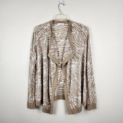 Cárdigan cascada tejido suave blanco y tostado estampado cebra talla XL de Calvin Klein para mujer Foto 1 de 4