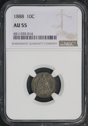 1888 Seated Liberty Dime NGC AU55! 6511292-014 Cover