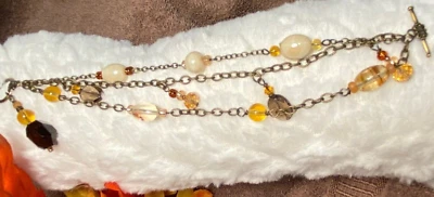 3 STRD Bracelet Smokey Quartz, Rutilated Quartz, Citrine, Blown & Czech  Glass - Image 1 of 4