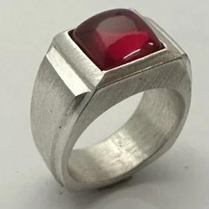 MJG STERLING SILVER MEN'S RING.10 X 10MM  SQUARE  LAB RUBY. SZ 10 - Picture 1 of 7