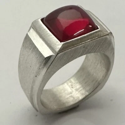 MJG STERLING SILVER MEN'S RING.10 X 10MM  SQUARE  LAB RUBY. SZ 10 - Image 1 of 4