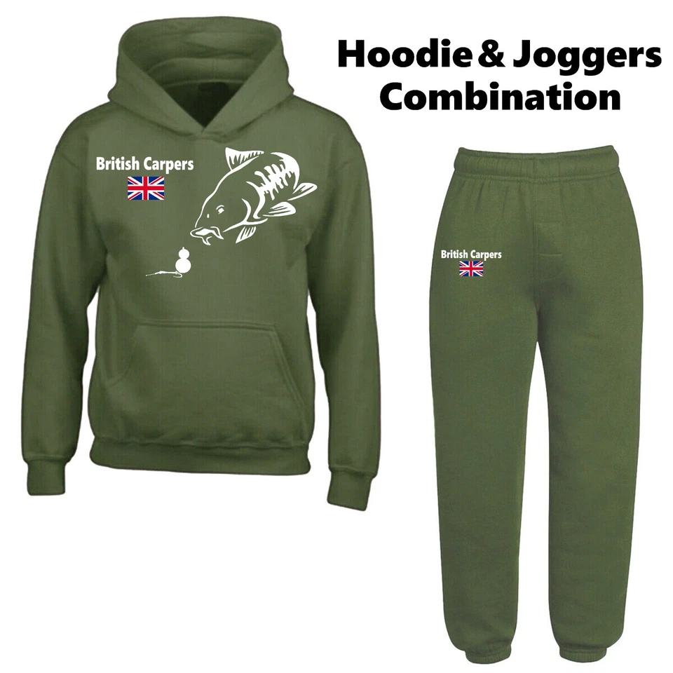 Carp Fishing Hoodie & Joggers (seperate's) - Olive Green - Juniors