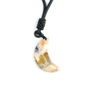 Natural Stone Crescent Moon Stone Pendant Healing Crystal Quartz Reiki Necklace - Picture 1 of 22