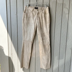 Vintage Guess Genuine Suede Leather Pants Size 6 Beige Straight Leg - Picture 1 of 12