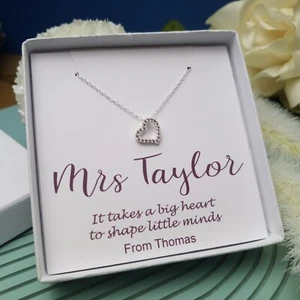 Personalised Teachers Thank You Gift, Sterling Silver Necklace, End of Year - Picture 1 of 17