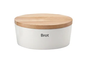 Continenta Brottopf oval mit Holzdeckel 30x23x13,5 | Brotkasten Brotbehälter NEU - Bild 1 von 4