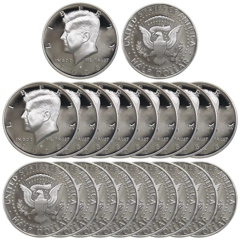 2008 S Kennedy Half Dollar Roll Gem Deep Cameo 90% Silver Proof 20 US Coins Cover