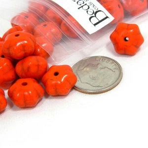 30 cuentas sintéticas turquesa 12 mm naranja corrugado Halloween calabaza piedra caída - Imagen 1 de 3
