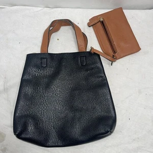 STREET LEVEL Reversible Faux Leather Tote & Wristlet 11”x11"x2" - Picture 1 of 12