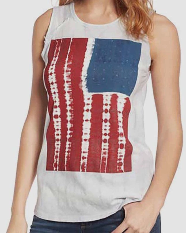 Lucky BRAND Womens White American Flag Sleeveless Crew-neck Tank Top Size XS
