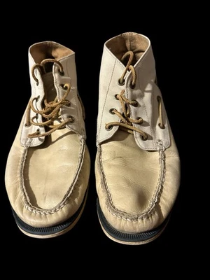 Botas de barco Polo Ralph Lauren de lona crema zapatos para hombre talla 9 D Foto 1 de 4