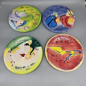 4x Nanette Vacher Hand Painted Dessert Plates 8" Ladies with Attitude Ambiance - Picture 1 of 6