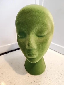 Vintage Green Flocked Norman Kartiganer StyrofoamMannequin Head Display - Picture 1 of 10