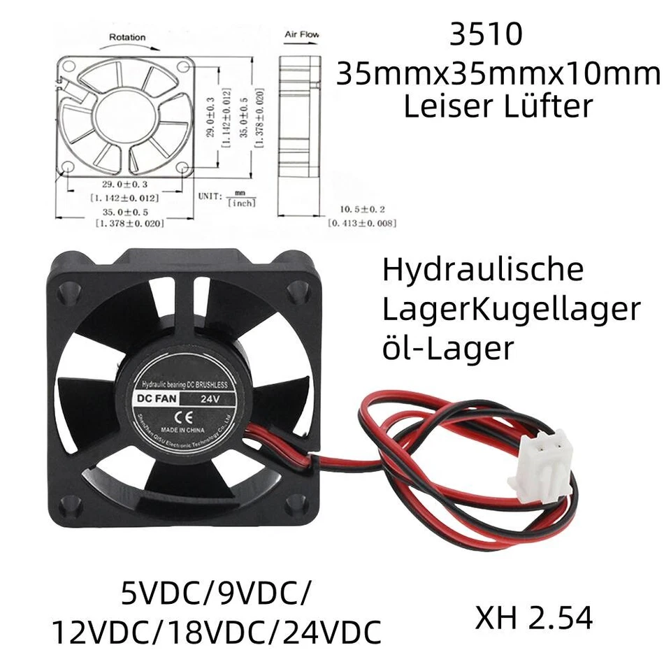 Lüfter DC Brushless 35x35x10mm 5V 12V 24V 2Pin für Computer , 3D Drucker - Bild 1 von 4