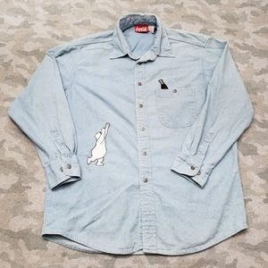 Vintage Coca Cola Shirt Mens Medium Blue Embroidered Long Sleeve Button - Picture 1 of 10