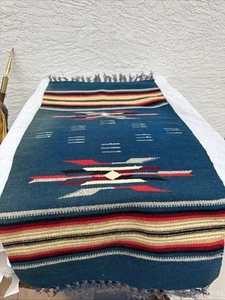 Vintage Chimayo Native Wolle Teppich Läufer Handgewebt Ortega Textil 19 X 38" - Bild 1 von 5