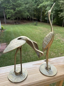 MCM Brass Bird Crane Heron Figurine Mid Century Modern Beachy Decor - Set of 2 - Picture 1 of 10