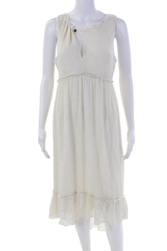 Vestido Ella Moss Mujer Crema Sabana Rayas Línea A Volantes Beige Talla M Foto 1 de 4