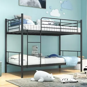 Costway Metal Twin Over Bunk Beds With Ladder And Full Length Guard Rails Black - Picture 1 of 11