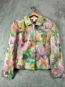 DD by Doncaster Sakko Damen 10 rosa Blumen Gobelin Leinenmischung Knopfleiste 90er - Bild 1 von 8