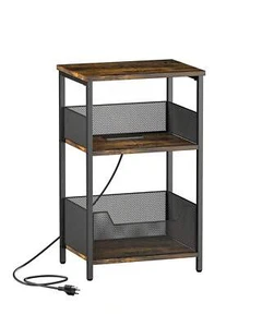 Side Table w/ Charging Station & USB Port, 3 Tier Nightstand. - Picture 1 of 6