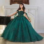 Dark Green Quinceanera Dresses Off Shoulder Applique Sweet 16 Ball Prom Dress
