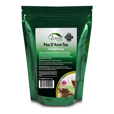 ZOKIVA NUTRITIONALS Pau D'Arco Tea Bags (30) 100% Pure - Naturally Caffeine Free Premium Herbal Tea