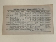 Official American League Schedule 1908 Season Baseball 4X6 Highlanders Red Sox