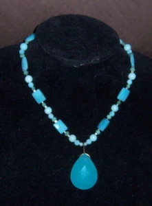 Unheated Laramar Pear Shaped Pendant and beaded Necklace 16 Inches - Picture 1 of 2